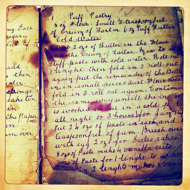 old recipe book page puff pastry pagan blog post
