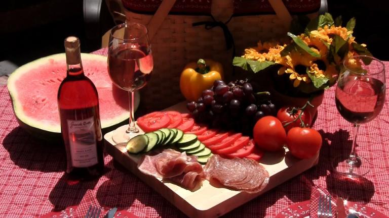 wine picnic cheese meat vegetables fruits basket goddess autumn 