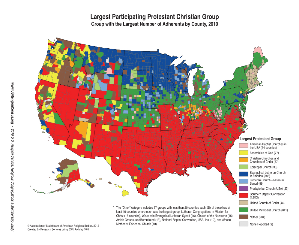 Image result for map of protestantism in the US