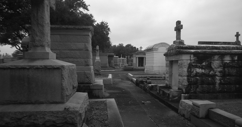 Walking with the dead, among the dead. (Metairie Cemetery, New Orleans, Louisiana)