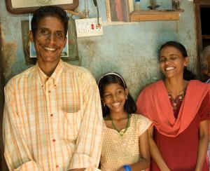 Here you see a family that has been transformed through the love of God. This man used to beat his wife and child, but after listening to KP Yohannan’s words through a GFA-supported radio broadcast, they found God’s love and are living happily in their journey with Christ.