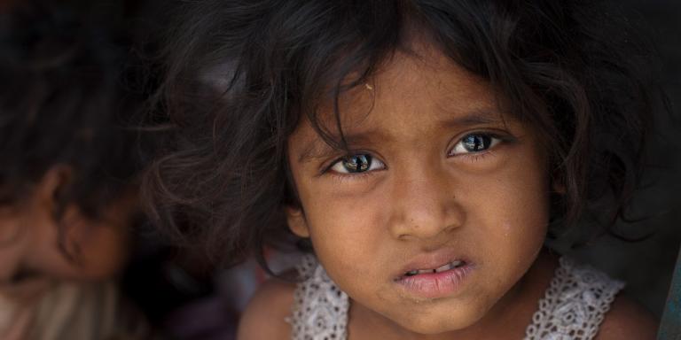 This little girl, along with thousands of other children, lives in the slums of Delhi. She—and the children like her—lack access to education, nutritious food and health care facilities, to name the least. They begin working at a very young age picking up trash or working for small workshops to earn wages to provide for themselves.