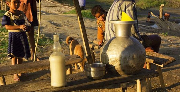 In the village pictured, 80 percent of the rice crop is used to brew homemade alcohol— resulting in a high consumption of alcohol. This leads to frequent occurrences of domestic violence.