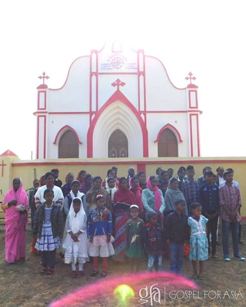 Gospel for Asia A community of believers gathers in celebration of the opening of their new worship place.