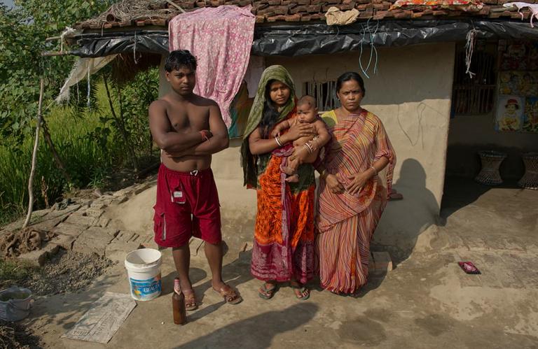 A widow with her son and his family