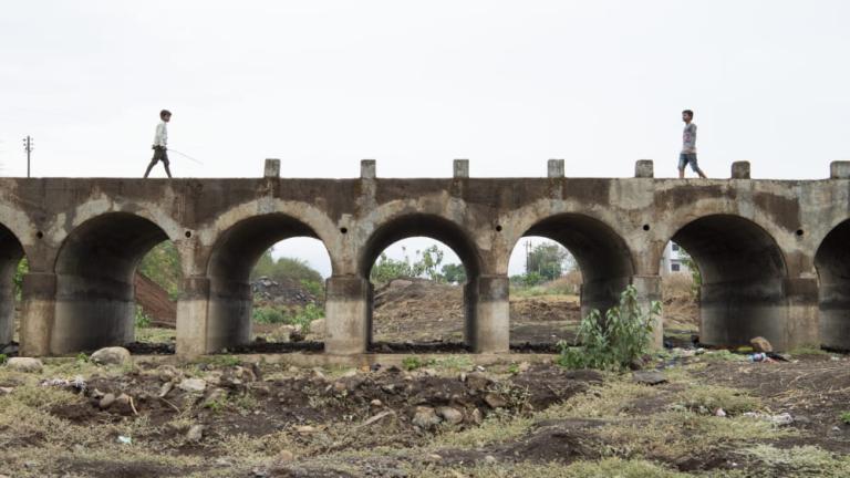 Dried up river around the area of Mharashtra in the month of April and May