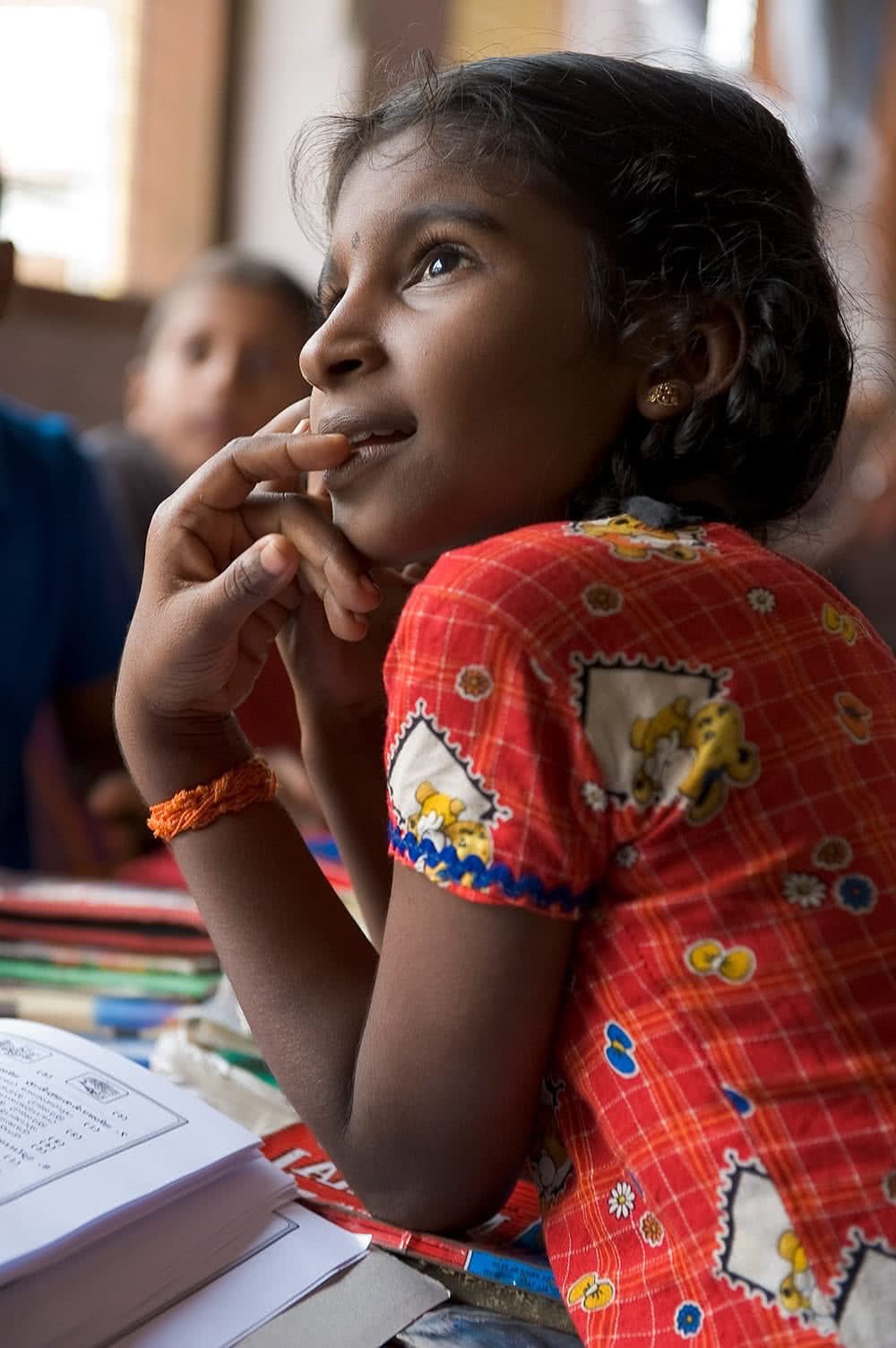 Young girl pays attention in class in GFA World's Child Sponsorship program