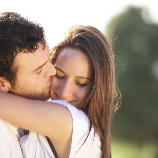 happy couple kiss