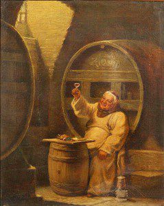 Monk drinking wine