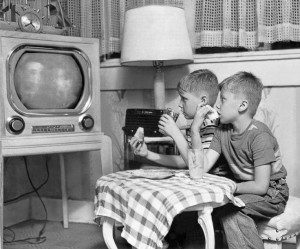 TV Dinners in the 1950's  	 NSAPTV Eating in front of the television set became a way of life for many Americans in the 1950's. These children eat and watch on June 28, 1951. Photo by Arthur Brower / The New York Times Photo Archives