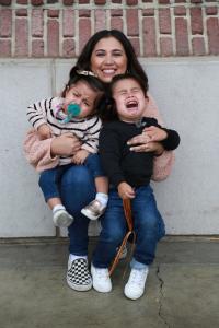mother with crying children