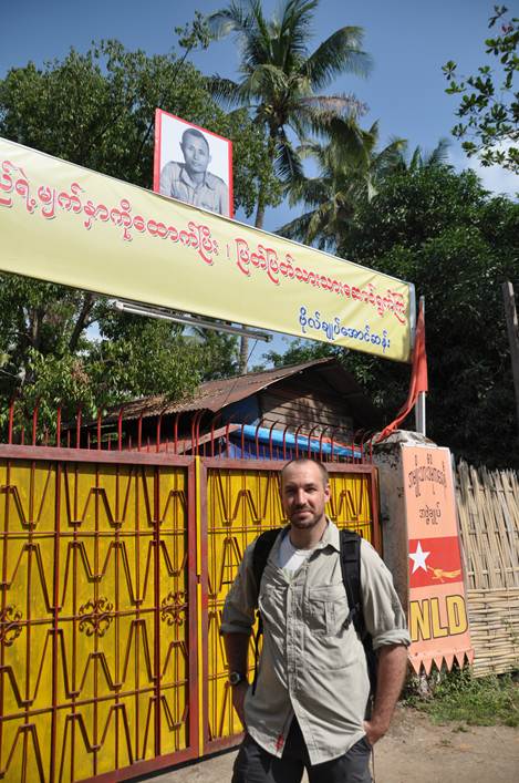 Justin Whitaker at Burma's NLD Headquarters, Yangon (Rangoon)