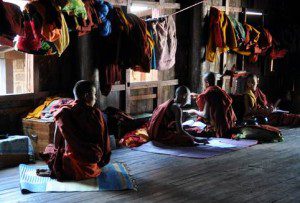 Burmese Buddhist monks studying near Inle Lake