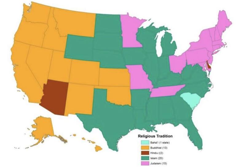 Largest non-Christian Religions in America by State