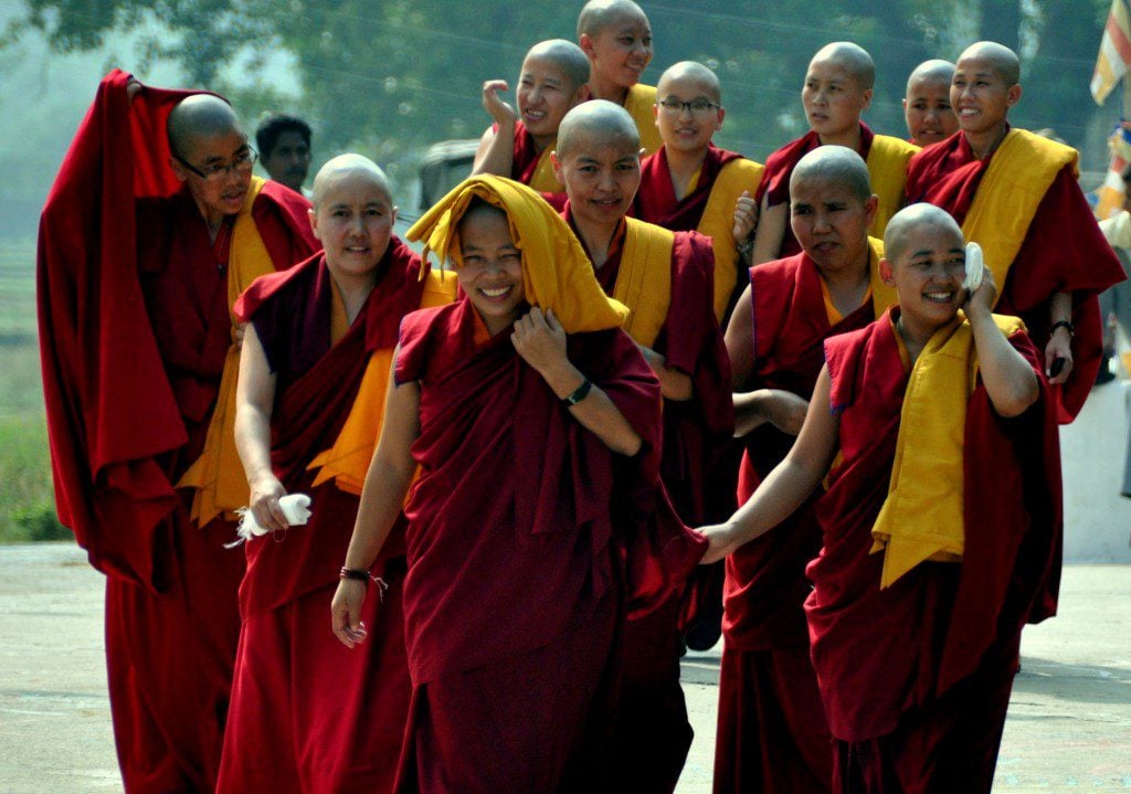 Tibetan Nuns await the arrival of the 17th Karmapa at Tergar Monastery in Bodhgaya India (photo by the author 2010)