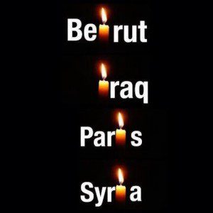 Candles burning for Beirut, Iraq, Paris, Syria