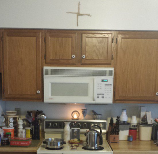 Stovetop altar to Brighid, January 2015.