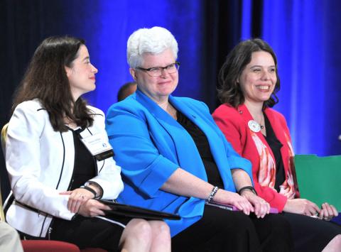 UU World: The Rev. Alison Miller, the Rev. Jeanne Pupke, and the Rev. Susan Fredrick-Gray at the UU Minister's Association Presidential Candidates Action held prior to General Assembly.