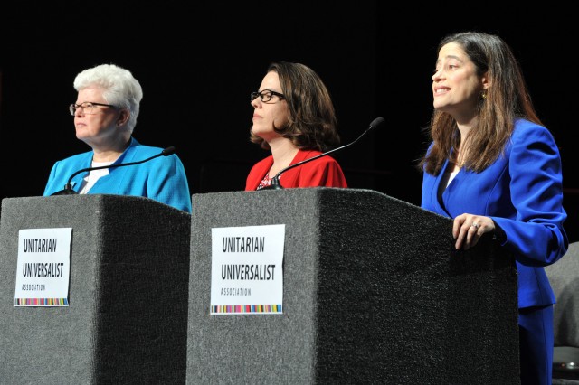 Candidates Forum. From left: Jeanne Pupke, Susan Frederick-Gray, Alison Miller Photo © 2016 Nancy Pierce/UUA