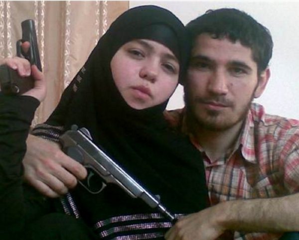 Undated and unlocated photo shows alleged 17-year-old suicide bomber Dzhennet Abdurakhmanova posing with her husband Umalat Magomedov. Russian forces reportedly killed Magomedov in 2009.