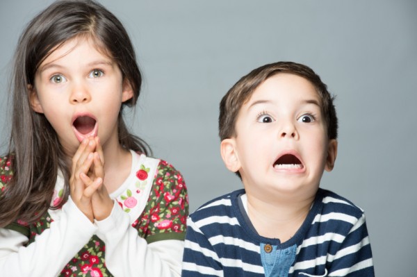 Terrified and surprised two little children