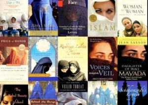 Collage of covers of books on Muslim women, with all veiled.