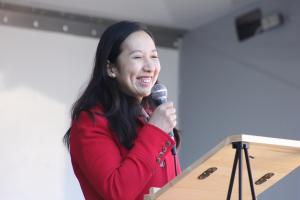 Dr Leana Wen talking at the women's March in Baltimore on January 20, 2018