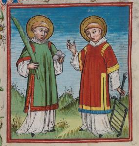 St. Stephen and St. Lawrence; Detail from the Waldburg Prayer Book