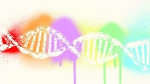 DNA with rainbow colors behind