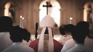 Bishop from the back in a liturgical procession