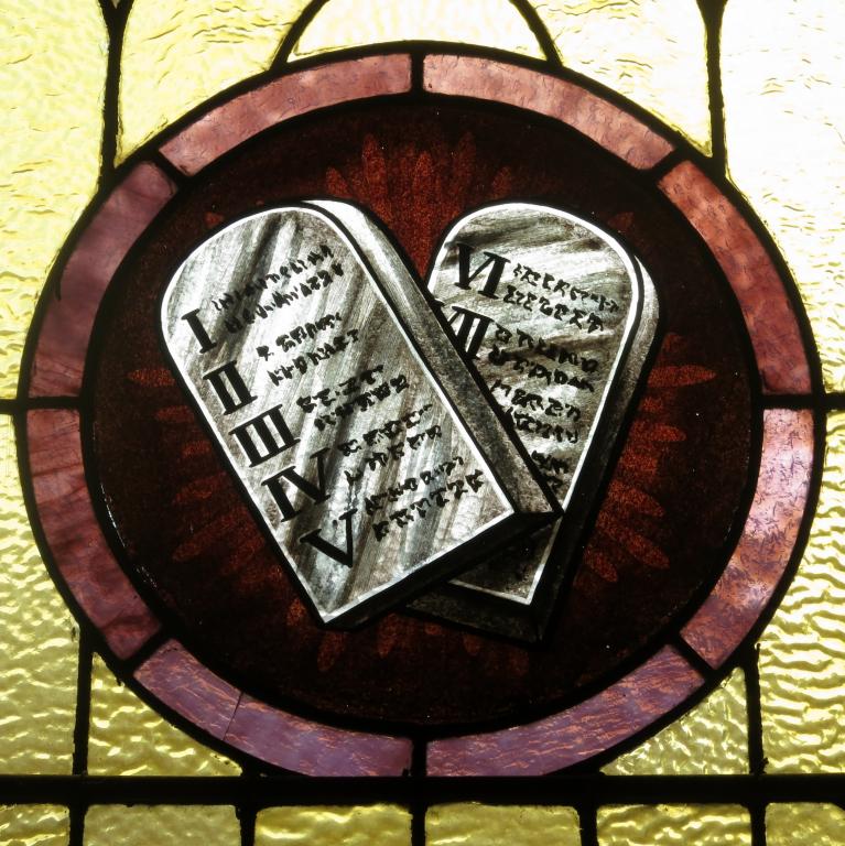 Stained glass of the Ten Commandments from St. Joseph Church in Wapakoneta, Ohio