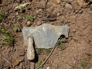 One of the handles I found while walking in the cemetery. Nearby, I also found part of a human skull.