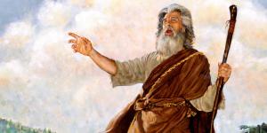 A prophet, shown against the background of billowing clouds, delivers God's word.