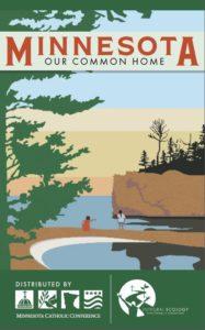 The cover of "Minnesota, Our Common Home" shows a peaceful scene of lake, trees, and people.