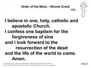 The last paragraph of the Creed, starting with "I believe in one, holy, catholic and apostolic Church."