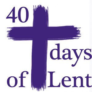 A purple cross with the words "40 days of Lent"