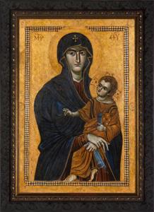 An icon of Mary holding the child Jesus