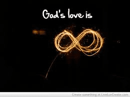 "God's love is (infinite)" with infinity symbol.