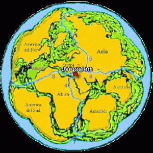 Pangaea in the shape of a flower with Jerusalem at its center.