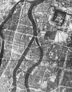 An aerial photo of Hiroshima before the bomb.