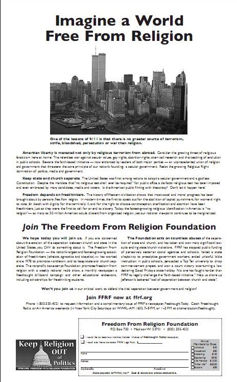 Imagine No Religion Ad in the New York Times