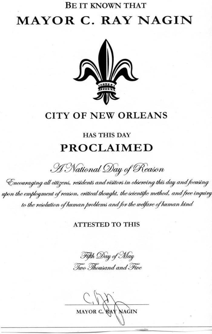 New Orleans Declares This Thursday “Citywide Day of Reason”