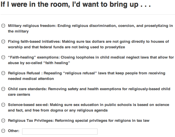 What Secular Issues Would You Want to Discuss with the White House?