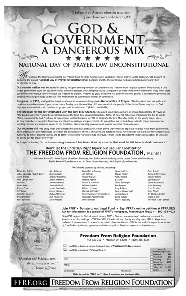 FFRF’s Full Page Ad in the NYT