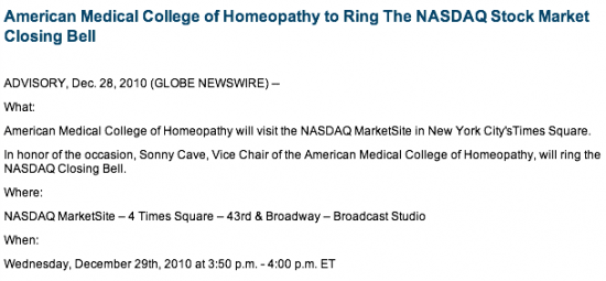 Homeopathic College Rings NASDAQ Bell
