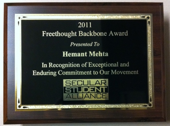 Accepting the 2011 Freethought Backbone Award