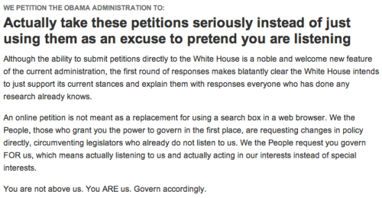 A Petition for the White House to Take the Petitions Seriously