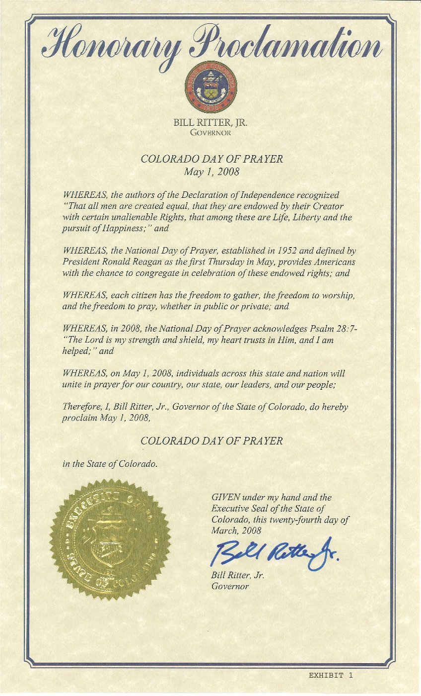 Colorado Governor’s Day of Prayer Proclamations Ruled Unconstitutional!