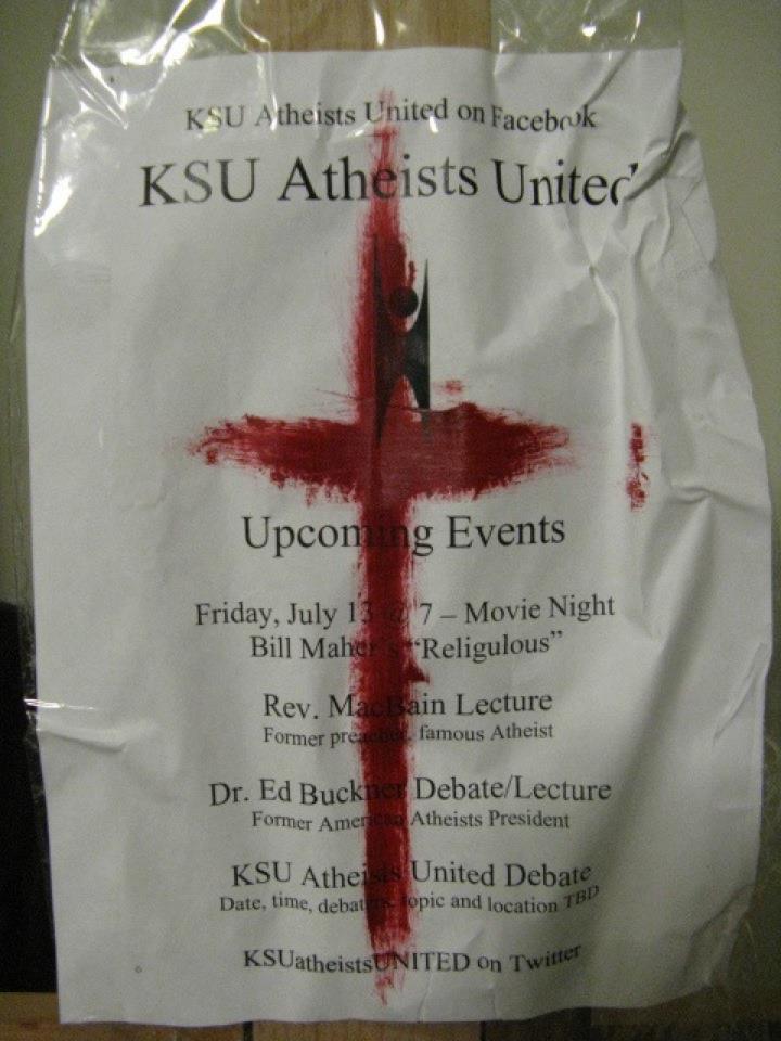 Atheist Group’s Flyers Vandalized… with a Bloody Cross