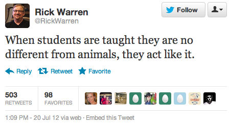 Rick Warren: The Teaching of Evolution is to Blame for the Colorado Shooting
